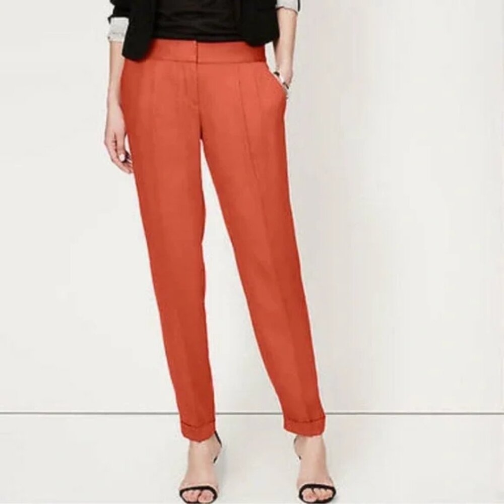 LOFT | Marisa Red-Orange Pleated Trousers